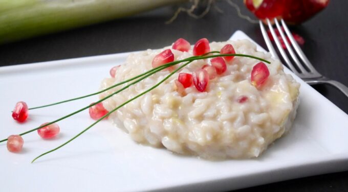 Risotto al melograno e crema di porri