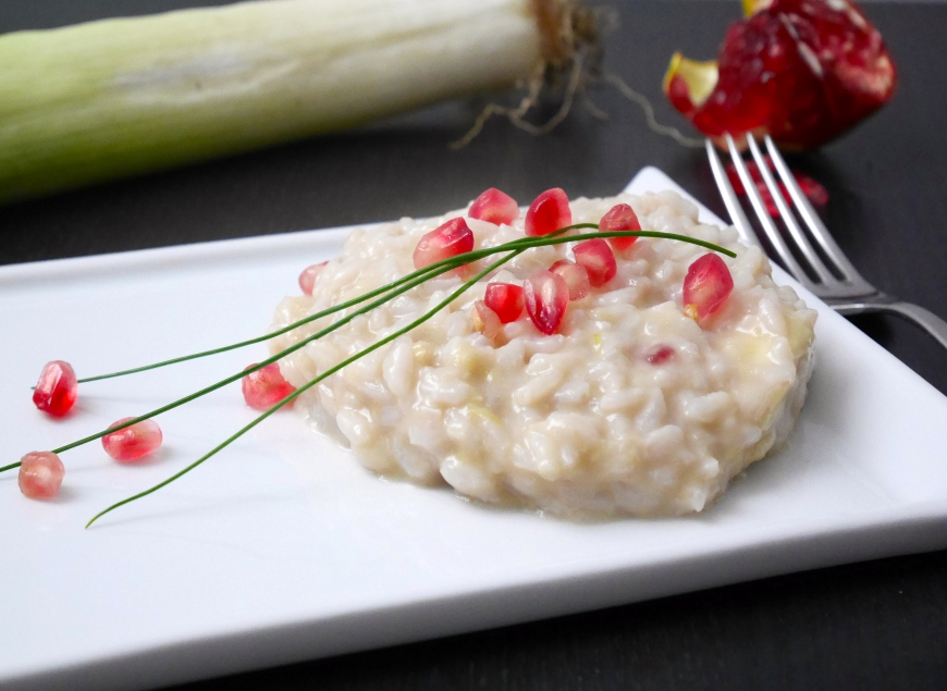 Risotto al melograno e crema di porri